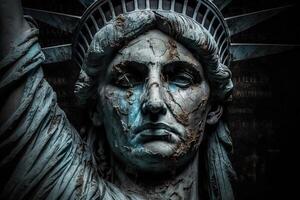 vecchio viso statua di libertà nel nuovo York città illustrazione generativo ai foto