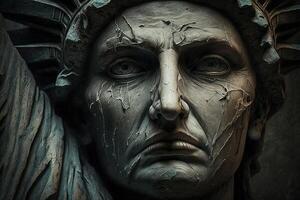 vecchio viso statua di libertà nel nuovo York città illustrazione generativo ai foto