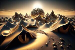 alieno pianeta superficie fatto di oro e quadri illustrazione generativo ai foto