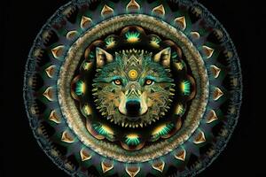 lupo animale mandala frattale illustrazione generativo ai foto