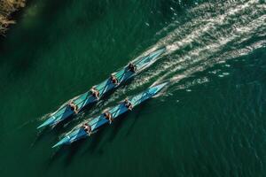 aereo fuco superiore giù donne canottaggio squadra illustrazione generativo ai foto