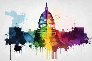 Washington dc Campidoglio dipinto di arcobaleno bandiera colori illustrazione generativo ai foto