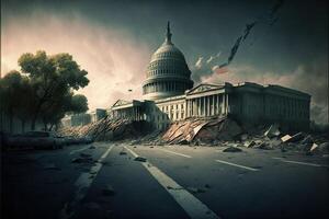 Washington dc terremoto su Campidoglio e centro commerciale illustrazione generativo ai foto