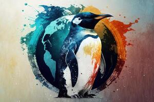 mondo pinguino giorno astratto illustrazione generativo ai foto
