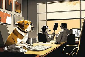 cane nel il ufficio giorno prendere il tuo cane per opera giorno illustrazione generativo ai foto