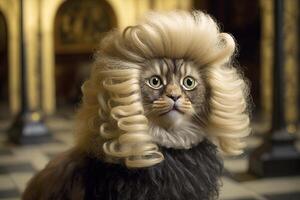 gatto nel un' parrucca a il Londra camere di signori illustrazione ai generato generativo ai foto
