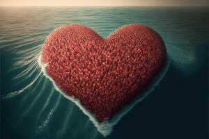 grande cuore nel il oceano amore San Valentino giorno concetto illustrazione generativo ai foto