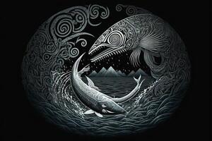 maori tribale gigante pesce schizzo polinesiano tatuaggio modello illustrazione generativo ai foto