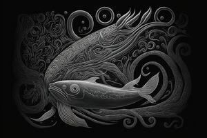 maori tribale gigante pesce schizzo polinesiano tatuaggio modello illustrazione generativo ai foto