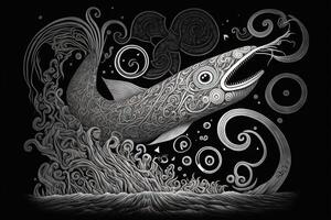 maori tribale gigante pesce schizzo polinesiano tatuaggio modello illustrazione generativo ai foto
