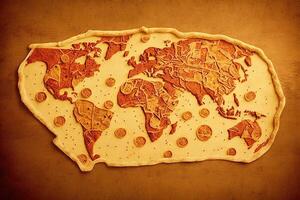 mondo carta geografica fatto di Pizza illustrazione generativo ai foto