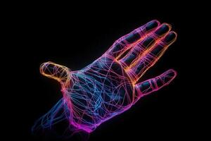 artificiale mano Aperto palma con colorato stringhe illustrazione generativo ai foto