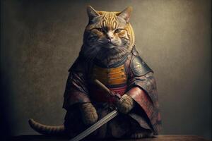 gatto samurai illustrazione generativo ai foto