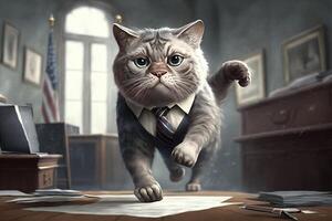 gatto politico in esecuzione per ufficio e reputazione illustrazione generativo ai foto