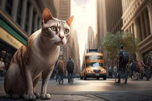 gatto nel nuovo York città 5 ° viale illustrazione generativo ai foto