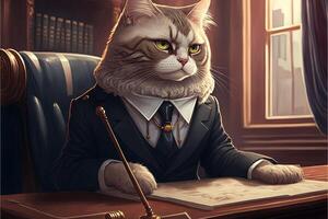 gatto come un' avvocato illustrazione generativo ai foto