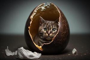 gatto dentro cioccolato Pasqua uovo illustrazione generativo ai foto