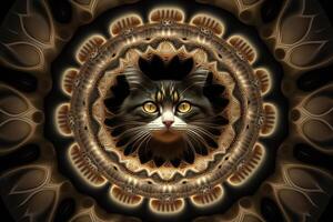 gatto animale mandala frattale illustrazione generativo ai foto