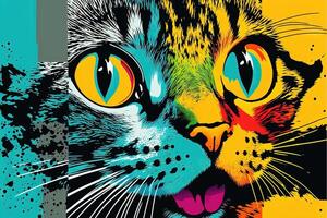 carino gatto gattino nel colorato pop arte illustrazione generativo ai foto