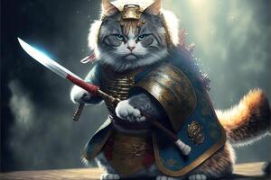 gatto samurai illustrazione generativo ai foto