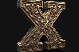 X 3d medievale lettera medievale stile alfabeto collezione lettera illustrazione generativo ai foto