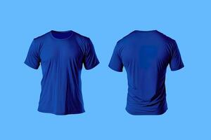 foto realistico maschio blu magliette con copia spazio, davanti e indietro Visualizza. ai generato