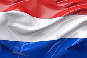 rosso, bianca e blu sfondo, agitando il nazionale bandiera di Olanda, salutò un' altamente dettagliato avvicinamento. ai generato foto