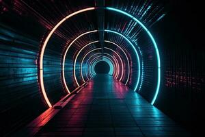 il sfondo di un' multicolore neon tunnel quello tratti in il distanza foto