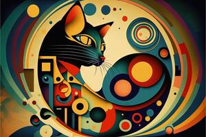 gatto progettato nel il stile di kandinsky e il bauhaus arte movimento illustrazione generativo ai foto