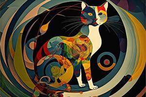 gatto progettato nel il stile di kandinsky e il bauhaus arte movimento illustrazione generativo ai foto