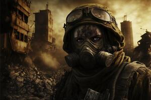 soldato guerra nel Ucraina esplosioni su backround illustrazione generativo ai foto