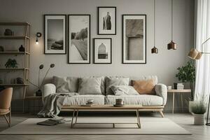 interno design di un' elegante e confortevole elegante vivente camera su grigio sfondo foto
