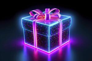neon regalo scatola. generativo ai. foto
