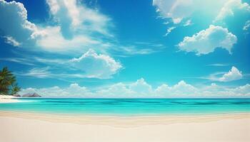 un' spiaggia con un' blu cielo e nuvole. ai generato foto