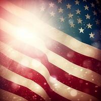 americano bandiera. Stati Uniti d'America bandiera. astratto americano patriottico sfondo con luce del sole. ai generativo foto