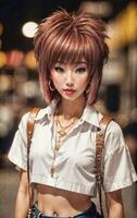 cattivo giovane tailandese asiatico donna con trend moda stile stoffa , generativo ai foto