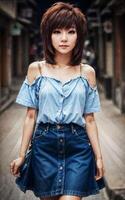 cattivo giovane asiatico donna con trend moda stile , generativo ai foto