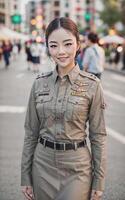 bellissimo asiatico Tailandia polizia donna a strada, generativo ai foto