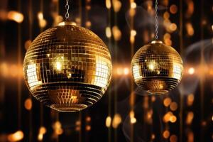 discoteca palle Immagine nel oro su d'oro sfondo. generativo ai foto