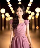 bellissimo adolescenziale asiatico donna a notte, generativo arte di ai foto
