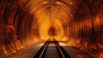 un' treno eccesso di velocità attraverso un' tunnel con movimento. generativo ai foto