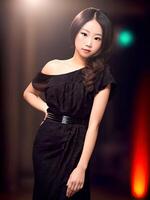 bellissimo adolescenziale asiatico donna a notte, generativo arte di ai foto