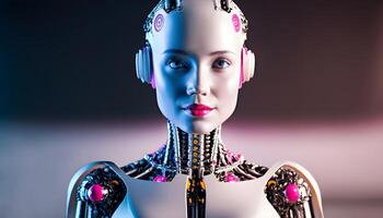 un' umanoide robot con cinematico illuminazione. generativo ai. foto