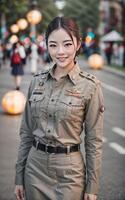 bellissimo asiatico Tailandia polizia donna a strada, generativo ai foto