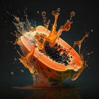 papaia fresco frutta con acqua spruzzo su bianca sfondo ai generato foto