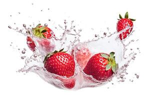 ai generativo. fresco fragole con acqua spruzzo foto