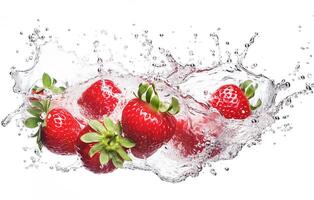 ai generativo. fresco fragole con acqua spruzzo foto