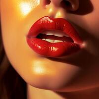 bellissimo rosso femmina labbra. generativo ai foto