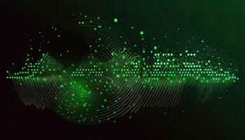 astratto sfondo di collegato verde puntini o punti, informatica particella onde. grande dati flusso. generativo ai. foto
