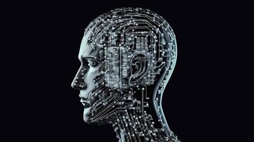 artificiale intelligenza nel umanoide testa con neurale Rete, digitale cervello apprendimento in lavorazione grande dati. viso di informatica mente. generativo ai tecnologia. foto